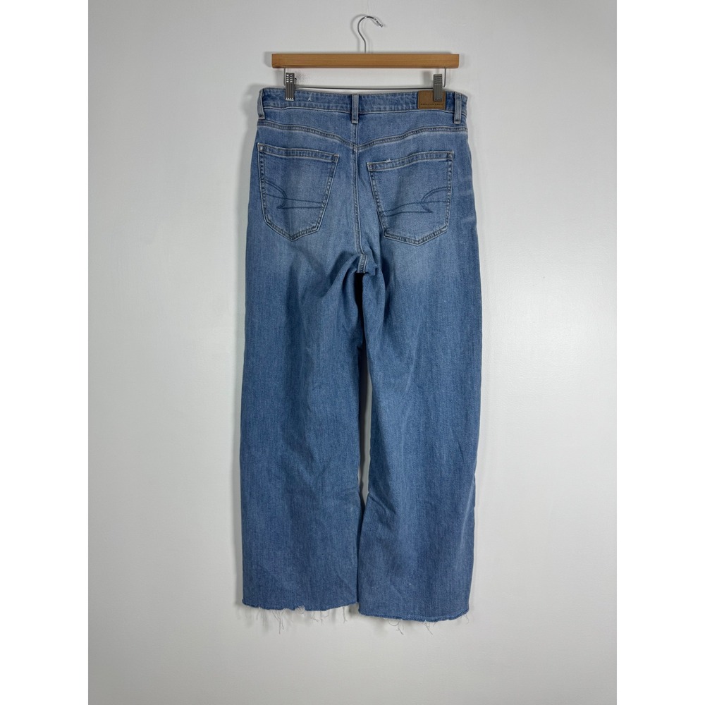 90s Boho American Eagle Womens 6 Super High Rise Baggy Wide Leg Jeans Raw Hem - Picture 2 of 11